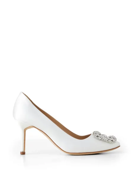Pantofi cu toc Manolo Blahnik cu cataramă alb