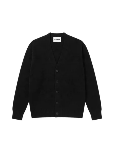 Kardigan Jil Sander wełniany z dekoltem w serek czarny