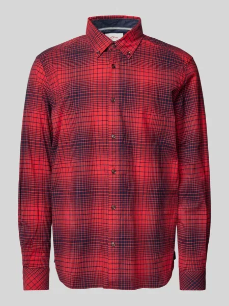 Koszula casualowa o kroju regular fit z mieszanki bawełny i streczu z kołnierzykiem typu button down S.oliver Red Label czerwona