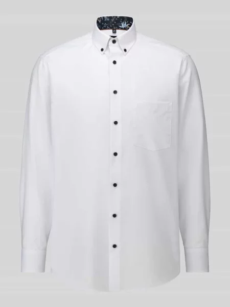Koszula biznesowa o kroju comfort fit z kwiatową wewnętrzną listwą Olymp Luxor biała
