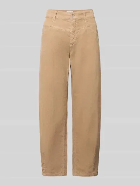 Spodnie sztruksowe o kroju tapered fit z mieszanka bawełny model ELIN' Cambio beżowe