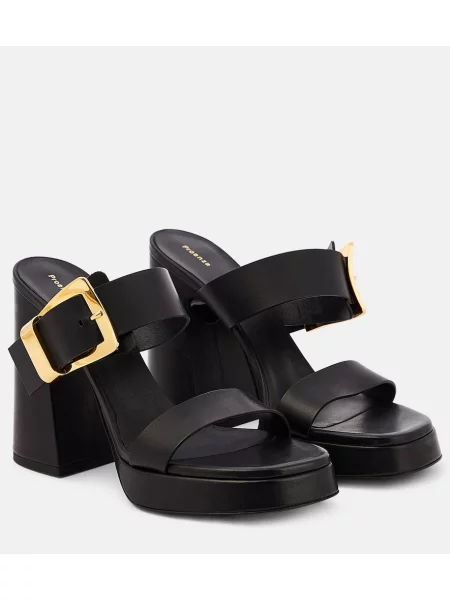 Papuci tip mules Proenza Schouler din piele cu platformă cu cataramă bej