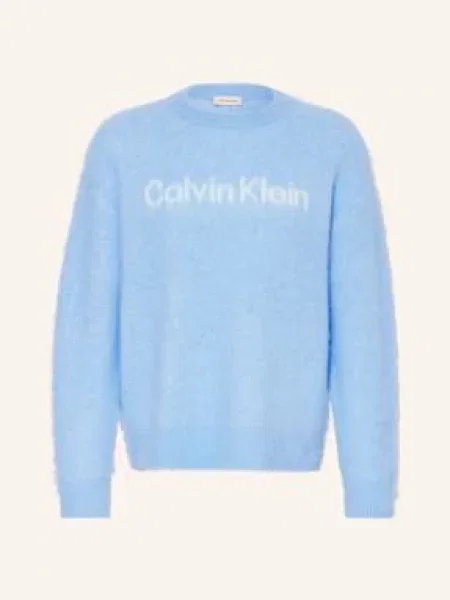Calvin Klein Jeans Sweter Z Dodatkiem Alpaki blau biały