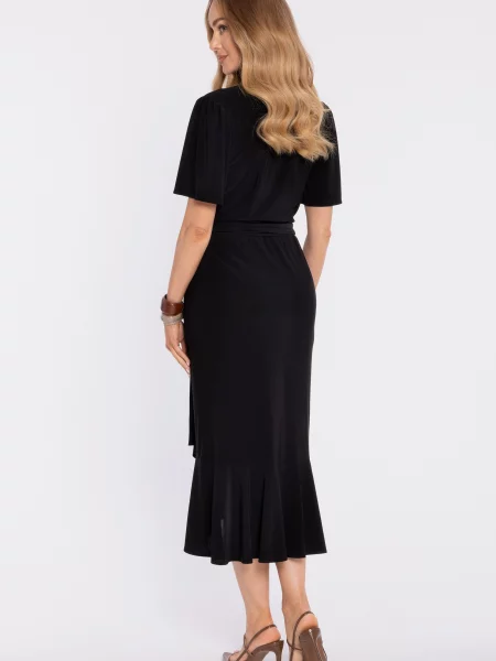 Rochie midi Made Of Emotion cu volane plic negru