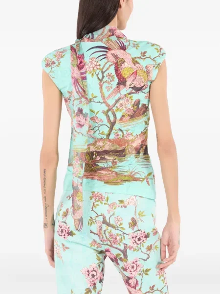 Top Roberto Cavalli cu model floral cu imagine albastru