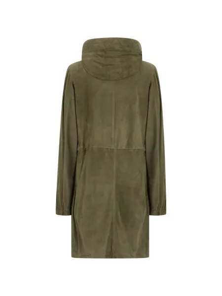 Geacă parka Moorer din piele de căprioară cu glugă verde
