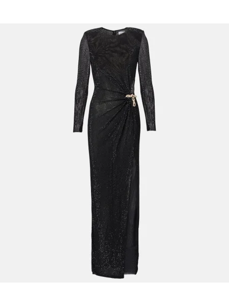 Obleka maxi obleka Self-portrait z mrežo črna
