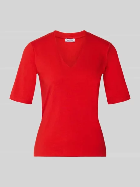 T-shirt z dekoltem w serek w kroju regular fit More & More czerwona