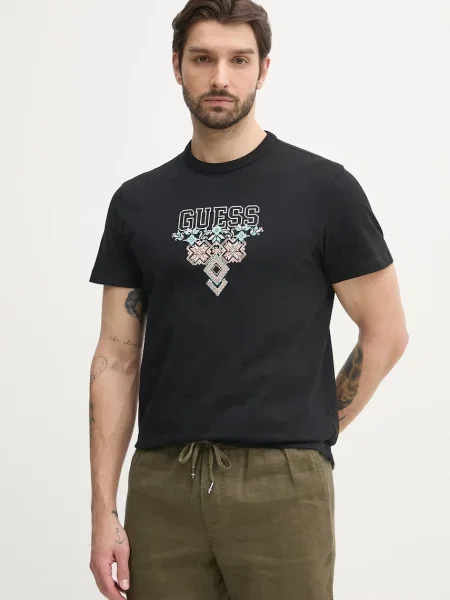 Тениска Guess с апликация черно