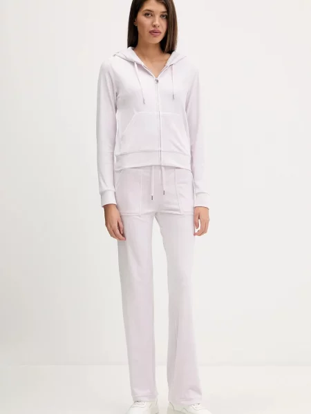 Juicy Couture bluza welurowa z kapturem gładka fioletowy