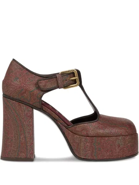 Pantofi cu toc Etro cu platformă cu imagine cu model paisley maro