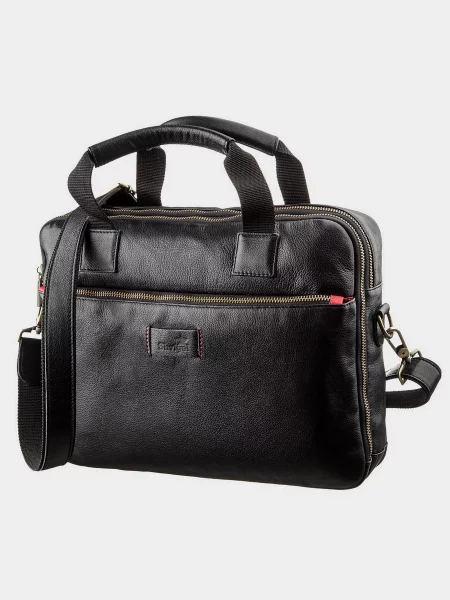 Кожаная сумка для ноутбука Shvigel черная