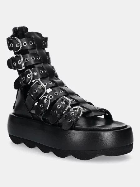 Кожени сандали AGL Gwendoline Straps с платформа черно