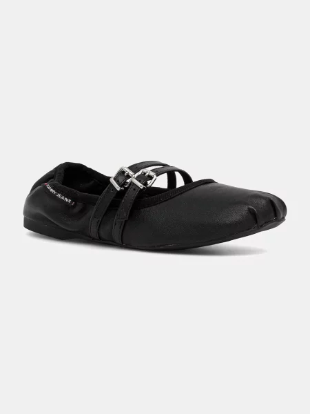 Tommy Jeans balerini de piele BALLERINA negru