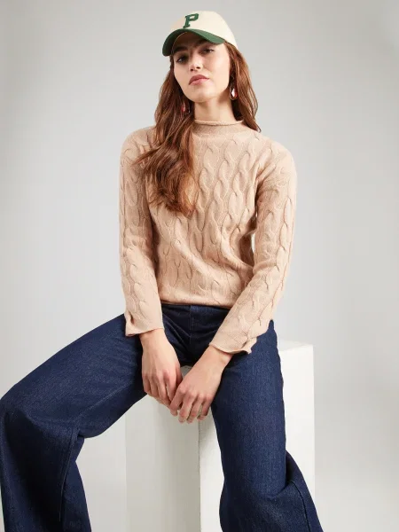 United Colors of Benetton pulover din amestec de lana femei bej cu turtleneck maro