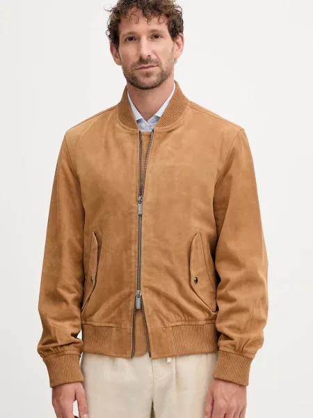 Tommy Hilfiger geacă bomber din piele întoarsă bej