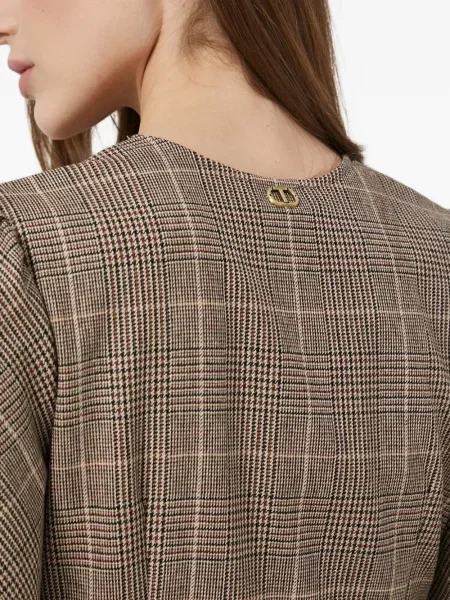 Rochie mini Twinset în carouri cu imagine de costum maro
