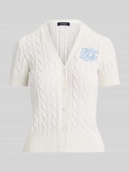 Kardigan rozpinany w kroju regular fit z krótkim rękawem z czystej bawełny Lauren Ralph Lauren biały
