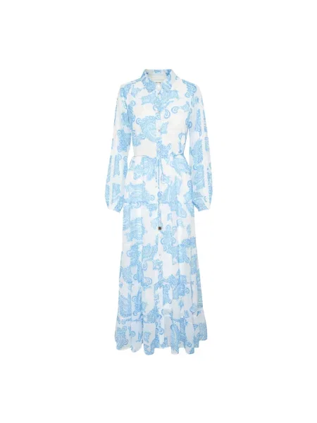 Sukienka Cream z wzorem paisley z rękawami balonowymi niebieska