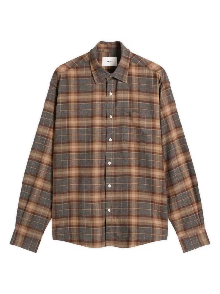Koszula Nn07 w kratę flanelowa brązowa