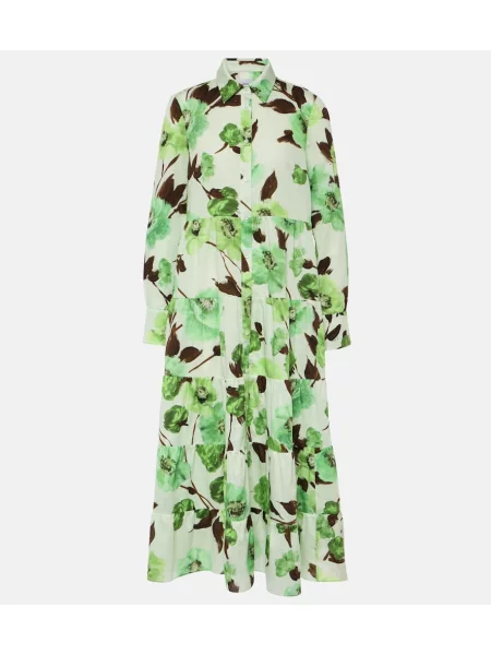 Rochie tip cămașă Erdem cu model floral de costum verde