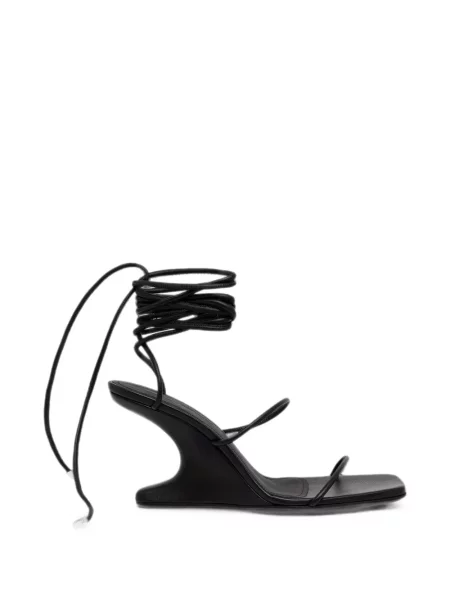 Sandale Rick Owens Lilies cu șireturi cu pană din dantelă negru