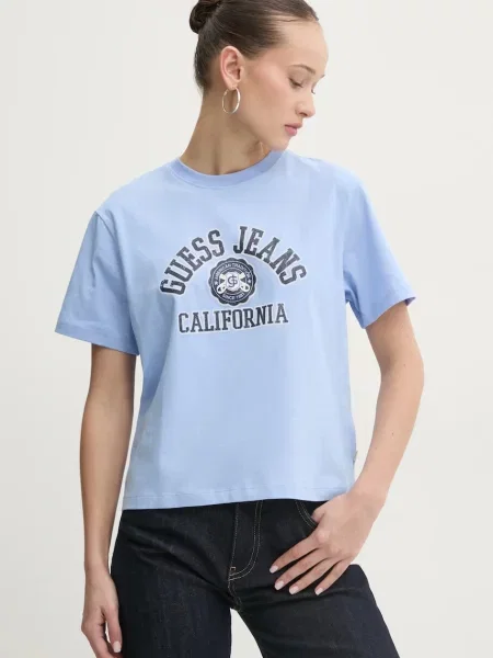 Guess Jeans t-shirt turkusowy niebieska