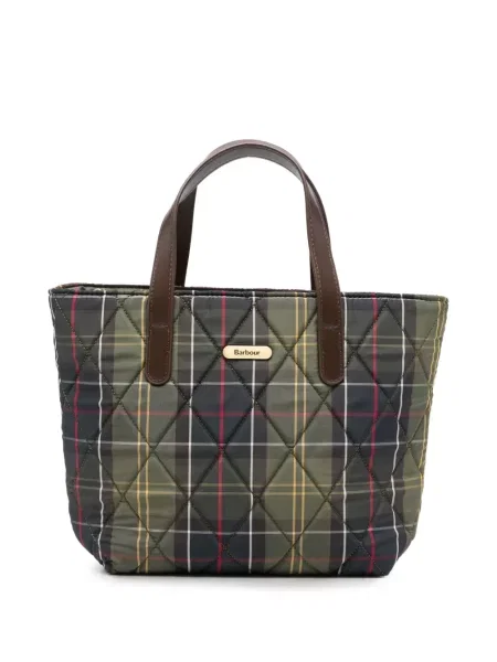 Matlasat geantă shopper Barbour în carouri verde