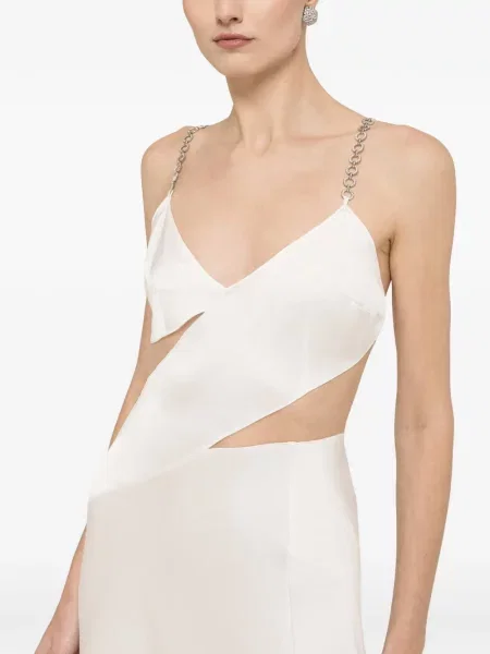 Rochie midi Nissa de cristal cu bretele alb