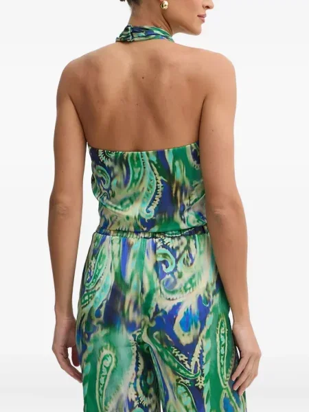 Bluzka Simona Corsellini z wzorem paisley z dekoltem halter zielona