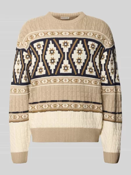 Sweter z dzianiny we wzór na całej powierzchni model HENSON' Redefined Rebel beżowy