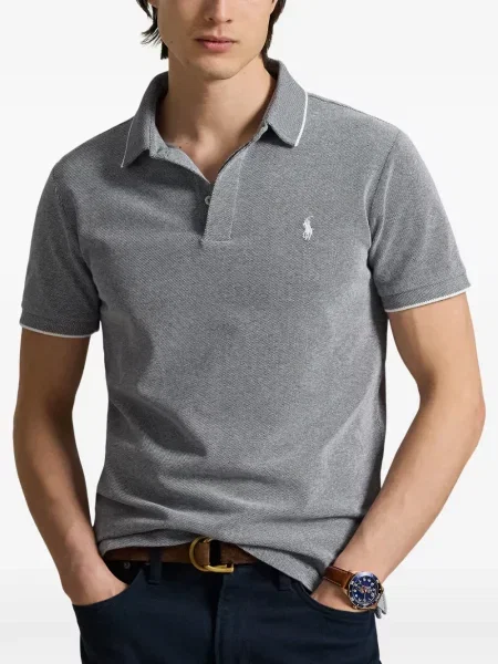 Tricou polo Polo Ralph Lauren cu autograf cu 5 buzunare în carouri gri