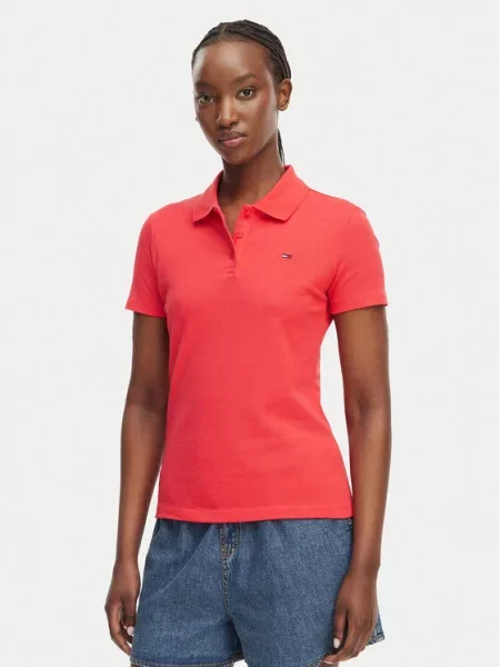 Tommy Jeans Polo majica Essential rdeča