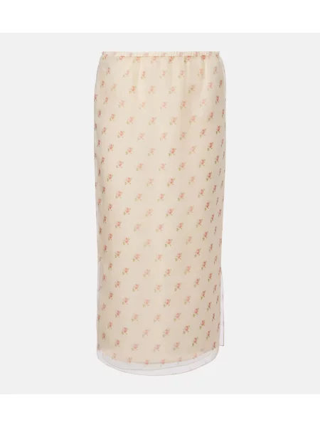 Fustă Khaite de mătase cu model floral roz