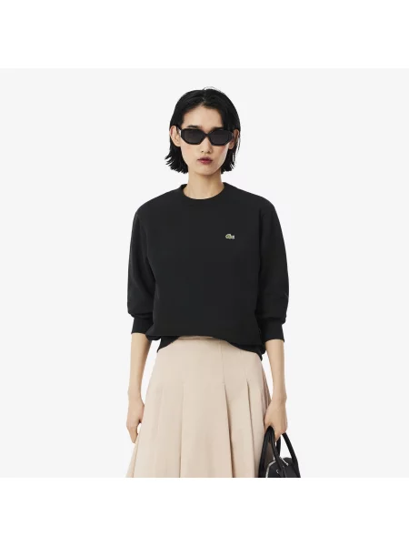 Lacoste Bluza Z Polaru Z Okrągłym Dekoltem Relaxed Fit czarna