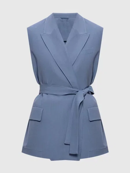 Жилет на запах з льоном Brunello Cucinelli синій