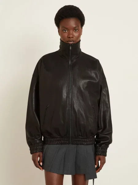 Acne Studios Kožená Bunda tmavě hnědá