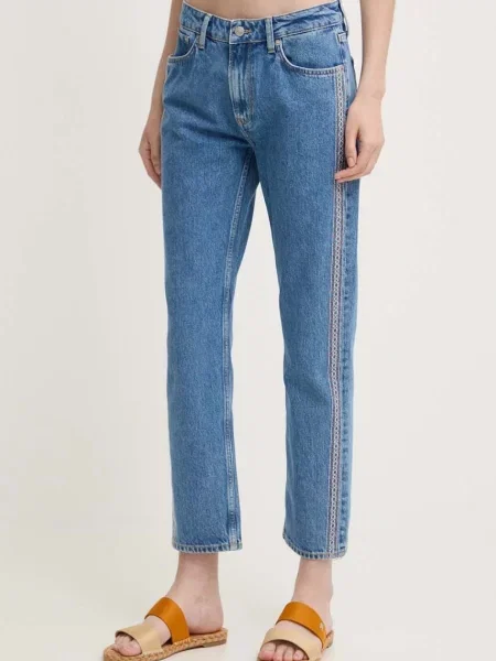 Дънки Pepe Jeans STRAIGHT JEANS MW CRAFT с висока талия синьо