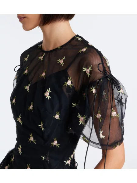Rochie midi Simone Rocha cu broderie din tul negru