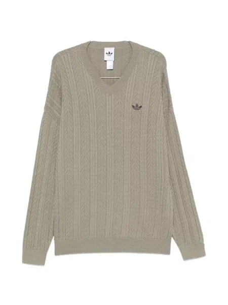 Pulover Adidas cu autograf cu decolteu în V de catifea cord gri