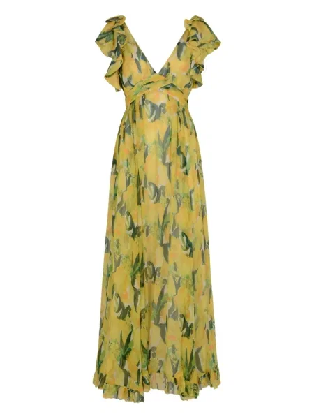 Rochie La Doublej cu model floral cu imagine de costum galben