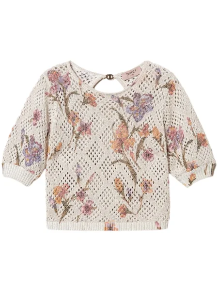 Pulover Twinset cu model floral cu imagine alb