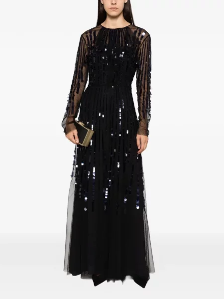 Rochie maxi Alberta Ferretti cu paiete din tul negru