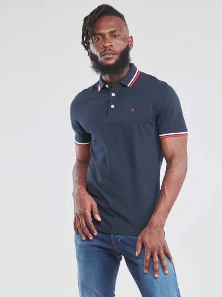 JACK & JONES Póló Paulos tengerészkék / piros fehér