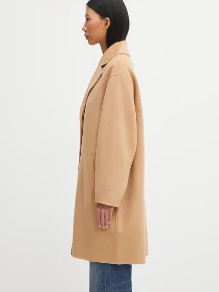 Maison Kitsuné palton de lână Doubleface maro