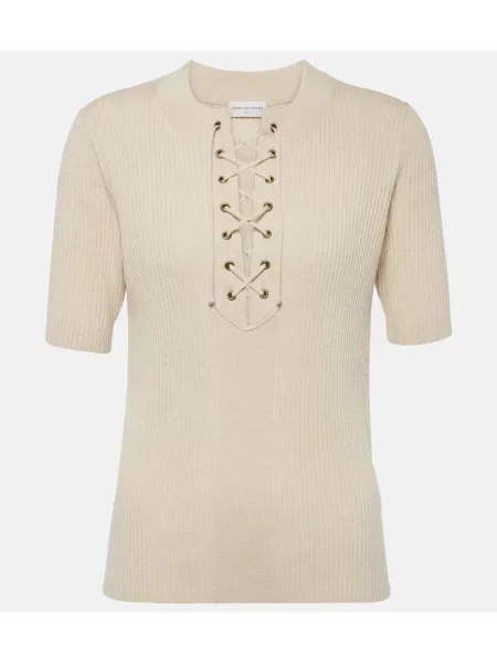 Pulover Dries Van Noten cu șireturi de lână alb