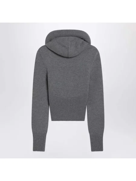 Sweter Alaïa wełniany z kapturem szary