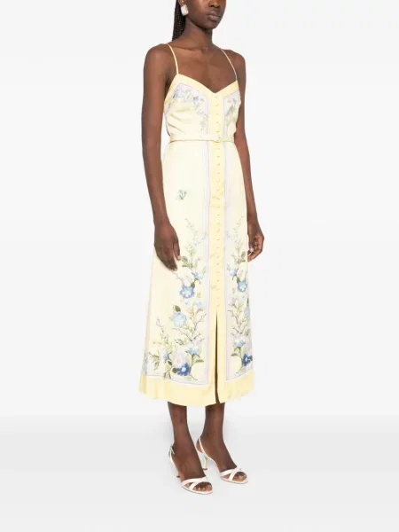 Rochie midi Self-portrait cu model floral cu imagine galben