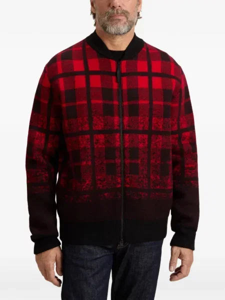 Geacă bomber Woolrich de lână în carouri roșu