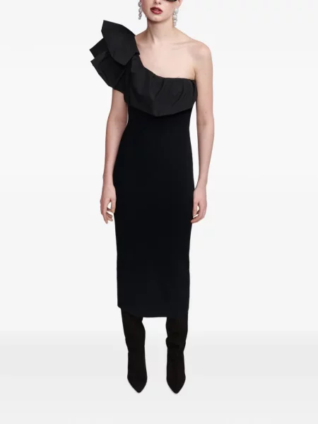 Rochie midi Essentiel Antwerp cu volane asimetrică negru